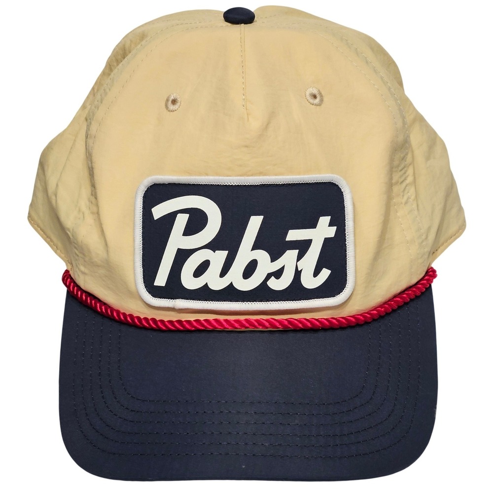 Pabst Blue Ribbon PBR Rope Hat Tan Navy Blue Snapback Bioworld Beer Patch Cap